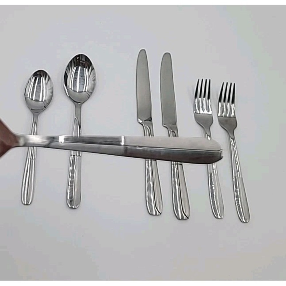 7 Piece Cambridge Asher Sand‎ Stainless Steel Flatware Satin Shiny Plaid